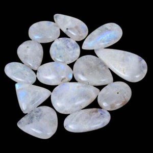 Natural Blue Shine Moonstone Mix Shape Cabochon Loose Gemstones 10 Pieces  Lot
